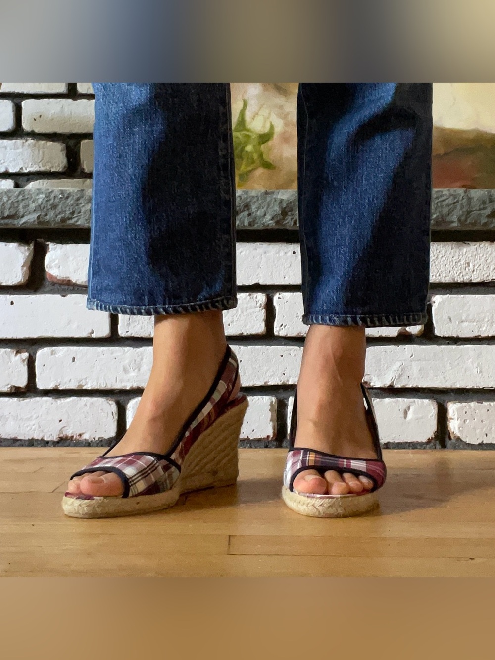 J. Crew Pink Plaid Espadrille Wedge Sandals